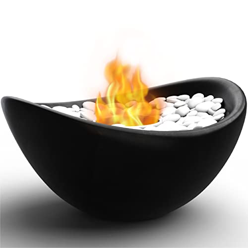 Vizayo Tabletop Fire Pit Bowl - 11 x 5.3 inch Indoor Outdoor Table Top Firepit - Use Gel Fuel Cans, Bioethanol or Isopropyl Alcohol - Tabletop Fireplace for Balcony, Pool, Patio Decor - Black