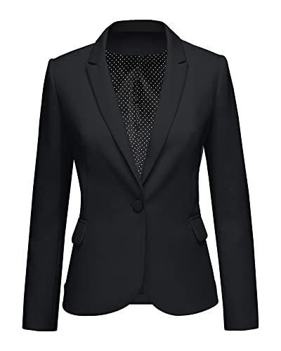 LookbookStore Casual Black Notched Lapel Work Blazers for Women Office Jacket Suit Women's Trendy Blazers Suit Jackets 2024 Business Casual Outfits for Women Size Large Women Blazer Size 12 Size 14