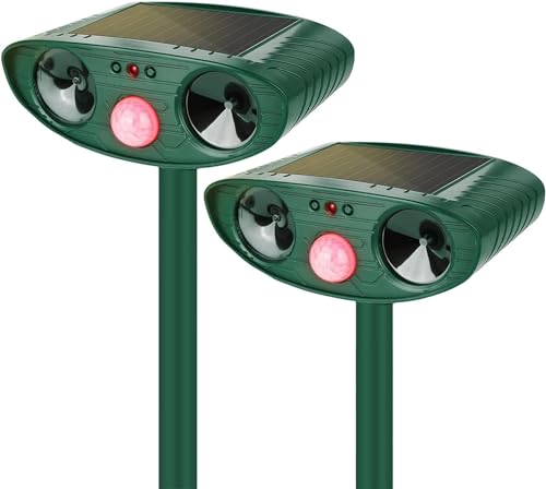 2 Pack 2024 Solar Ultrasonic in Repellent Defender Rat, Squirrel, Deer, Raccoon, Skunk, Rabbit, Mole, Dog, Cat, Waterproof with Motion Detector1