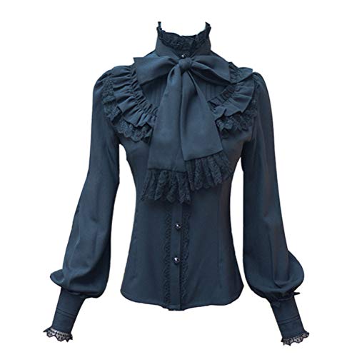 Smiling Angel Chiffon Ruffle Lace Bow Tie Vintage Gothic Lolita Casual Shirt Blouse Black