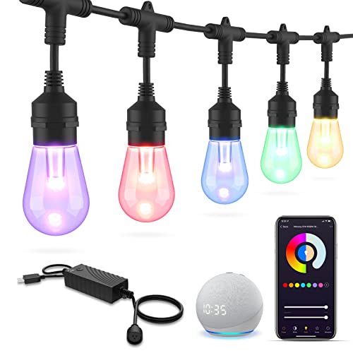XMCOSY+ Outdoor String Lights Smart, 123Ft RGB Patio Lights, App & WiFi Control, Color Changing LED String Lights with Dimmable 40 LED Bulbs, Compatible with Alexa, IP65 Waterproof