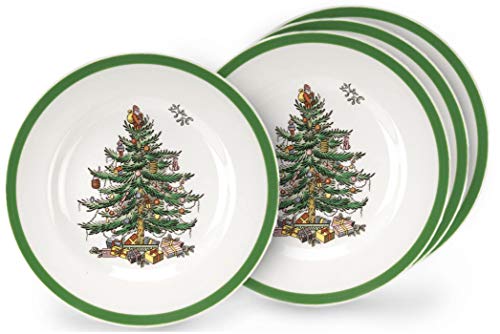 Portmeirion Spode Christmas Tree Dinner Plates | set of 4 Dinner Plates with Christmas Design | 10.5 Inch Christmas Dinnerware Made of Fine Earthenware | Dishwasher and Microwave Safe