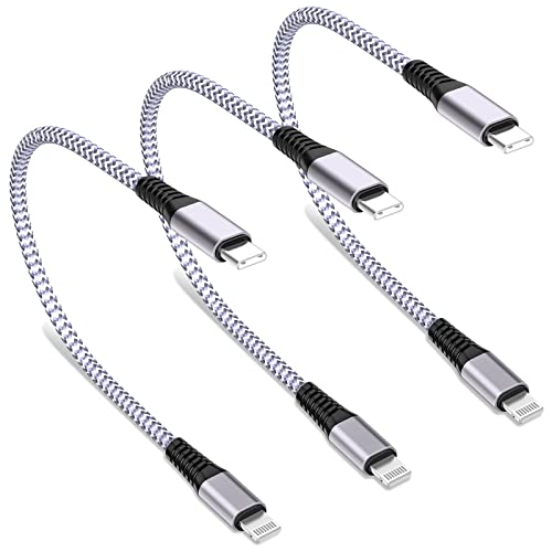 [Apple MFi Certified] Short USB-C to Lightning Cable, 3Pack 8 Inch Nylon Braided iPhone Charger Power Delivery Type C Fast Charging Cable Data Syncing Cord for iPhone 14/13/12/11/XS/XR/XS/X/8/7/iPad