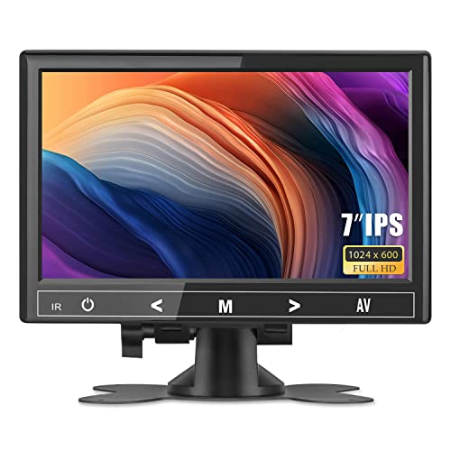 Haiway 7 inch Mini Monitor, 1024X600 IPS Display Screen Small HDMI Monitor VGA Monitor for PC/CCTV/Raspberry PI/Security Camera/Gaming, Build in Speakers & Earphone Jack, with Remote Control