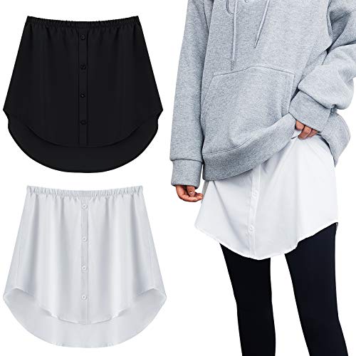 2 Pieces Adjustable Layering Fake Top Lower Sweep Shirt Extender Half-Length Mini Skirt Hemline for Women (Black and White,X-Large)