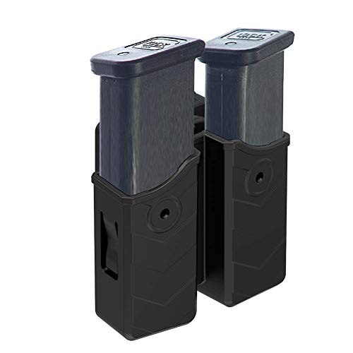 OWB Double Magazine Holster, Universal Magazine Holder for 9mm/40 Dual Stack Magazines fit Glock/S&W/Ruger/Sig Sauer/Taurus/Beretta/Springfield/CZ/Walther/H&K Mags, Adjustable Belt-Clip Mag Pouch