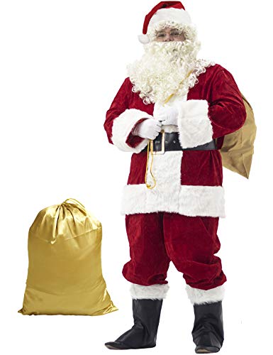 Ahititi Santa Claus Costume for Men Santa Suit Adults 11pcs Mens Deluxe Professional Christmas Clause Outfit Xmas Cosplay XL