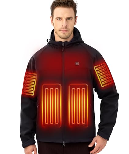 ULUSERN Heated Jacket for Men with 12V Battery Pack Included,Soft Shell Electric Heating Coat with 5 Large Heating Areas(xxxl)