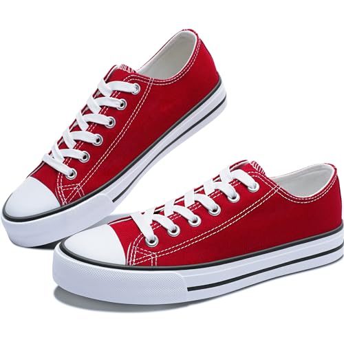 Obtaom Women Red Canvas Shoes Low Top Fashion Sneakers Slip on Walking Shoe(Red US7)