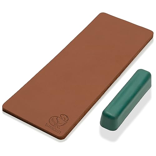 BeaverCraft Stropping Leather Strop for Knife Sharpening Strop LS2P1 - Knife Stropping Kit 3 x 8 IN - Knives Sharpener with Honing Strop Polishing Compound Set - Double Sided