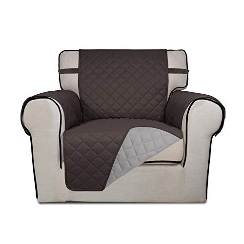 PureFit Reversible Quilted Sofa Cover, Water Resistant Slipcover Furniture Protector, Washable Couch Cover with Non Slip and Elastic Straps for Kids, Dogs, Pets (Chair, Chocolate/Beige)