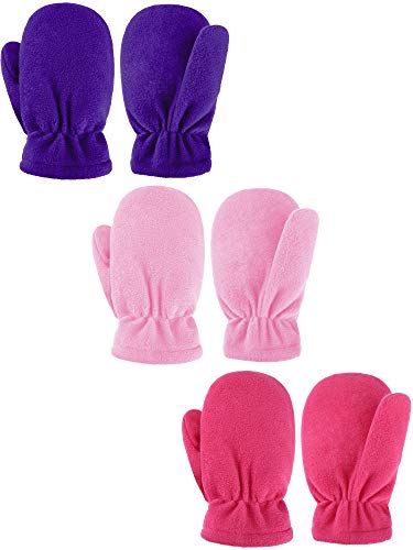 3 Pairs Baby and Toddler Winter Mittens Newborn Infant Fleece Warm Mittens Snow Gloves for Baby Boy and Girl (Pink, Rose Red, Purple, 2-3 Years)