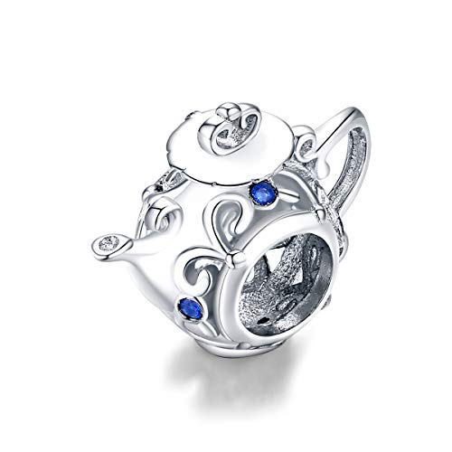 Cup Charm Original 925 Sterling Silver Charms Teapot Wine Cup Charm Coffee Cup Bead Charms for Bracelets Mom Daughter Wife (Teapot Charm Bead)