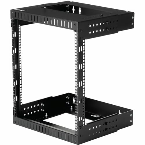 StarTech.com 2-Post 12U Heavy-Duty Wall Mount Network Rack, 19' Open Frame Server Rack with Adjustable Depth, Wall Mount Data Rack for IT / AV / Patch Panel / Computer Equipment (RK12WALLOA)