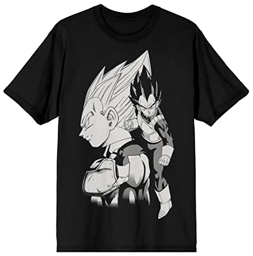 Bioworld Dragon Ball Z Vegeta Black and White Character Art Men's T-Shirt- Black, Medium