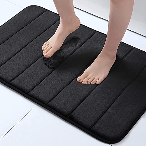 Buganda Memory Foam Bath Mat Rug, 24' x 16', Ultra Soft and Non-Slip Bathroom Rugs, Water Absorbent and Machine Washable Bath Rug for Bathroom, Shower, and Tub, Black
