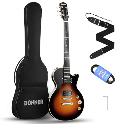 Donner 39 Inch LP Electric Guitar Solid Body Beginner Kit Sunburst Full Size, with Bag, Strap, Cable, for Beginner,DLP-124S