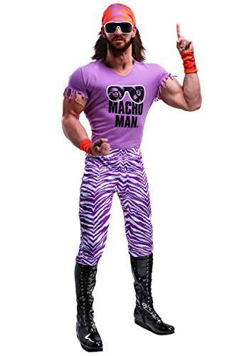 WWE Adult Macho Man Madness Costume Mens, Purple Tough Guy Wresting Halloween Outfit Large