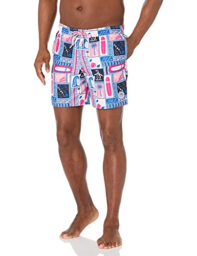 Original Penguin Men's SWM Volley Surf Print Swim, Foxglove, Medium