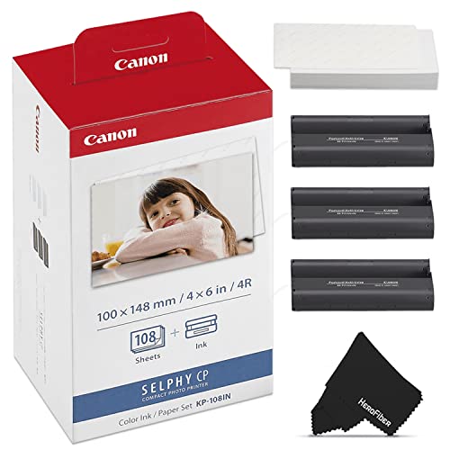Canon Photo Paper, Printer Photo Paper, KP-108IN / KP108 | Color Ink Paper - Includes (4x6) 108 Glossy Paper Sheets + 3 Ink Toners for Canon SELPHY CP1300, CP1500, CP1200, Compact Photo Printers