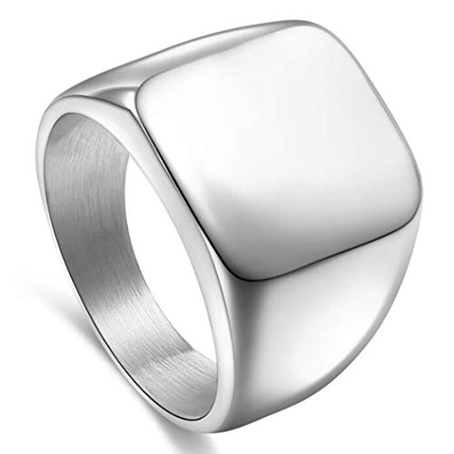 enhong Mens Rings Stainless Steel Square Signet Rings for Men,Silver Pinky Thumb Ring for Dad Father Jewelry Gift for Him,Men's Ring for Boys Size 7