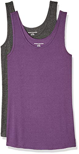 Amazon Essentials Women's Slim-Fit Tank, Pack of 2, Dark Purple/Charcoal Heather, Large