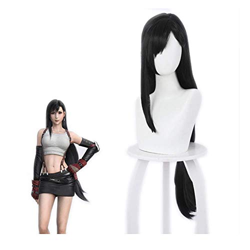 IPLD Tifa Lockhart Cosplay Wig, Game FF7 Costume Long Black Straight Brown hair (black)