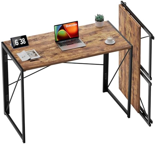 Coavas 39.4 inch Folding Desk No Assembly Required, Writing Computer Desk Space Saving Foldable Table Simple Home Office Desk, Slippy Vintage Brown