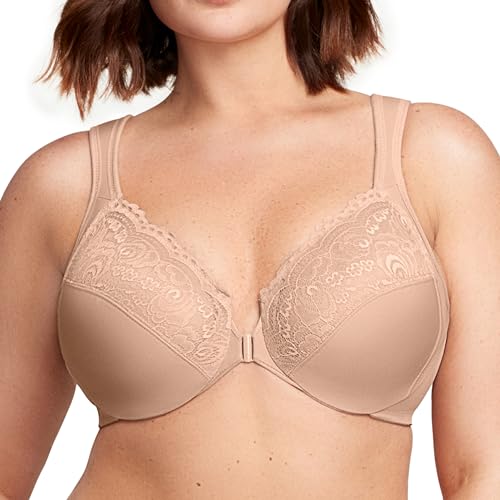 Glamorise Full Figure Plus Size Wonderwire Front-Closure Bra Underwire #1245 Café