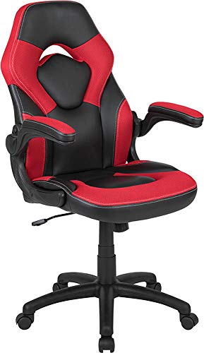 Flash Furniture X10 Gaming Chair Racing Office Ergonomic Computer PC Adjustable Swivel Chair with Flip-up Arms, Red/Black LeatherSoft