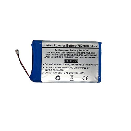 3.7V 750mAH Replacement Battery for Sony NW-S710, NWZ-S600, NWZ-S600F, NWZ-S610, NWZ-S615, NWZ-S615F, NWZ-S616, NWZ-S616F, NWZ-S618, NWZ-S618FBLK, NWZ-S716FRNC, NWZ-S716FSNC, NWZ-S738, NWZ-S738FBNC