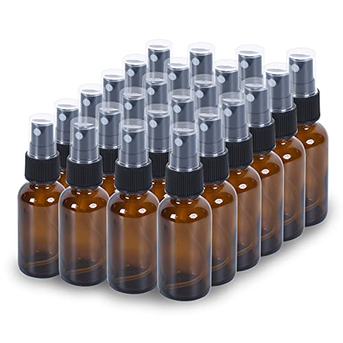 YONKAN 2oz Glass Spray Bottle, Fine Mist Boston Glass Bottles with Black Fine Mist Sprayer Small Clear Bottles for Essential Oils, Bath, Beauty, Hair & Cleaning, Amber, Pack of 24