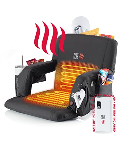 POP The Original Hot Seat, Dual Heated Stadium Chair, Heats Seat and Back, Arm and Back Support, 3 Heat Levels, 5 Extra Pockets, Battery Included