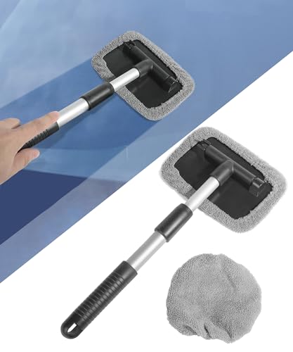 RACOONA Windshield Cleaner,Windshield Cleaning Tool,Windshield Glass Cleaning Tools,Car Accessories Car Cleaning Tool with Microfiber Cloth and Extendable Handle,Fit for Cars, SUVs,Kitchens,Bathrooms