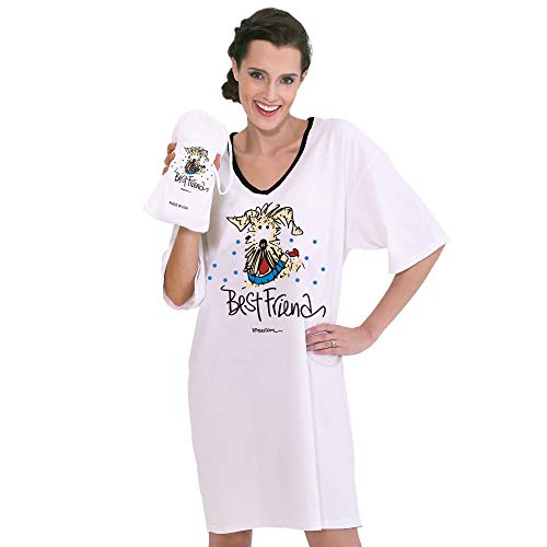 Emerson Street Clothing Co. | Best Friend Dog | Whimsical Printed Women's Nightshirt in 100% Cotton USA Made White