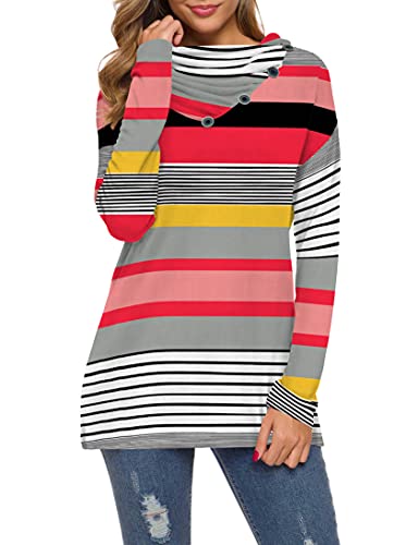 WEACZZY Women's Fall Long Sleeve Cowl Neck Loose Casual Pullover Tunic Tops (Red Stripe,XX-Large)