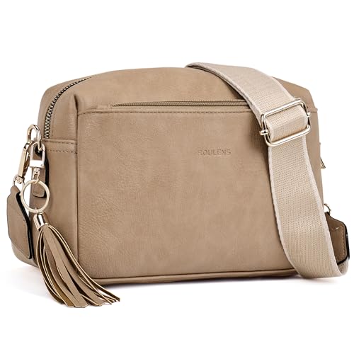 Roulens Triple Zip Small Crossbody Bag for women,Wide Strap Cell Phone Purse Shoulder Handbag Wallet with Credit Card Slots