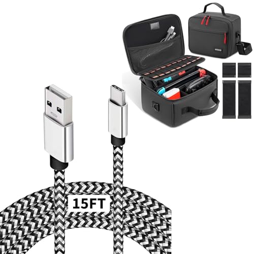 DEEGO USB Type C Charger Cable & Switch Carrying Case for Nintendo Switch/OLED/Lite