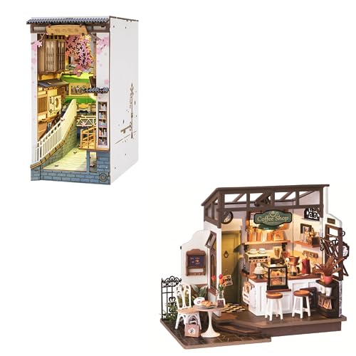 Rowood Book Nook Miniature House Kits for Adullts, Sakura Tram Bundle NO.17 Cafe, Birthday