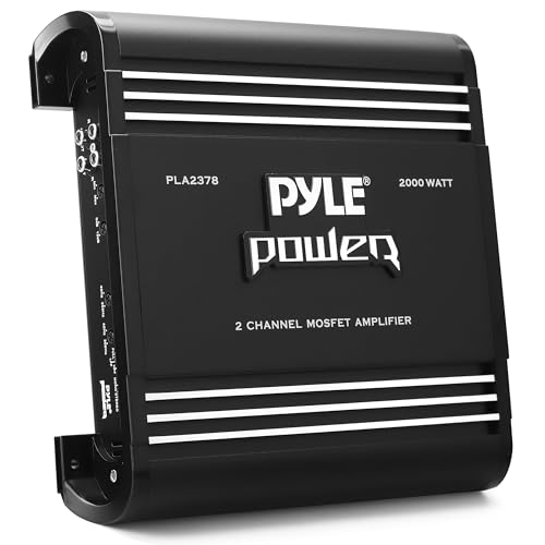 Pyle 2 Channel Car Stereo Amplifier - 2000W High Power Dual Channel Bridgeable Audio Sound Auto Small Speaker Amp Box w/ MOSFET, Crossover, Bass Boost Control, Silver Plated RCA Input Output-PLA2378