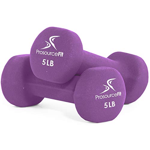 ProsourceFit Neoprene Dumbbell Coated for Non-Slip Grip, Purple, 5LB