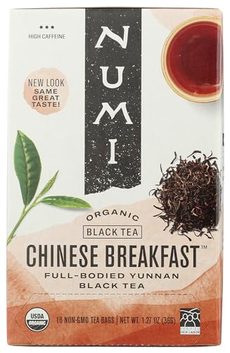 Numi Organic Tea Chinese Breakfast, 18 Count Box of Tea Bags, Yunnan Black Tea (Packaging May Vary)