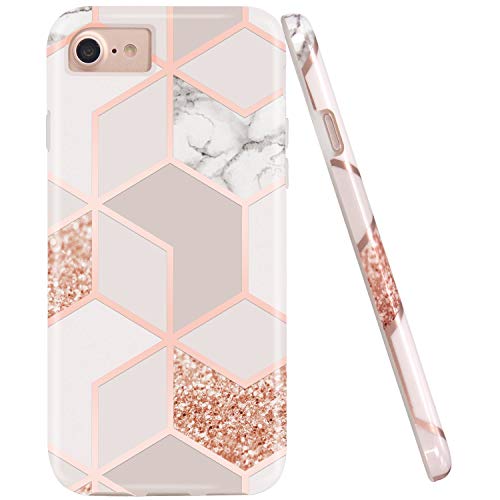 JAHOLAN iPhone SE 2022/2020 Case, iPhone 7 8 Case, Stylish Shiny Rose Gold Marble Design Glossy TPU Soft Rubber Silicone Cover Phone Case for iPhone 7/8/6/6S/SE 2020 2022