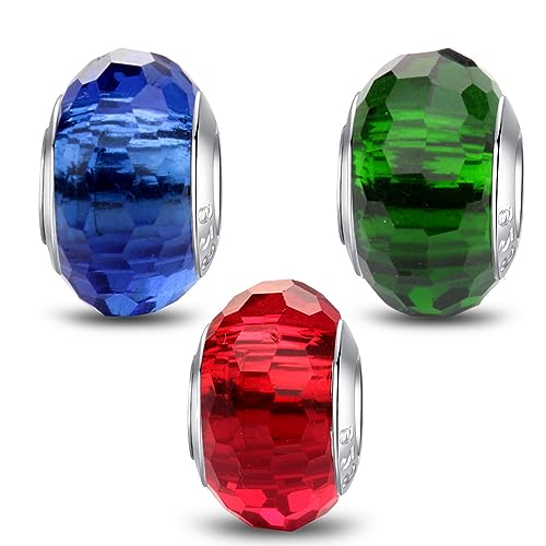 MICOO 925 Sterling Silver Charms for Bracelets,Fashion DIY Dangle Pendants Beads Simulated Birthstone Charms,Birthday Gifts for Women Girls