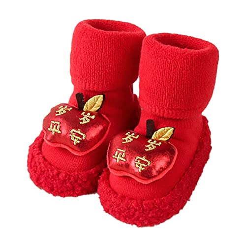 Infant Slippers Cozy Fleece Ankle Booties Non-slip Warm Shoes House Slippers Socks Infant Crib Bootie with Non Skid Bottom
