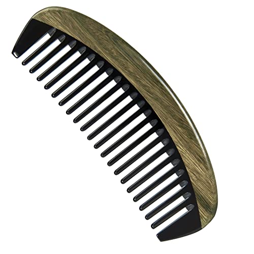JAJH Green Sandalwood Oval Hair Combs for Women Curly Hair, Wooden Small Pocket Ox Horn Comb,Buffalo Horn Wide Tooth Comb