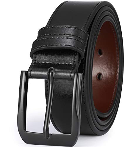 beltox fine Men’s Casual Leather Jeans Belts 1 1/2” Wide 4MM Thick Alloy Prong Buckle Work Dress Belt for Men（Black Belt with Black Buckle，34-36）