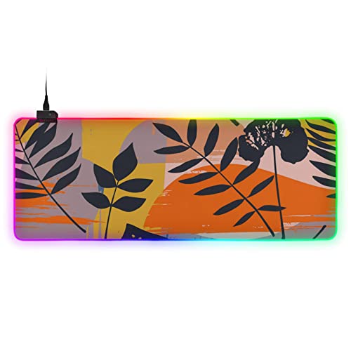 Large RGB Gaming Mouse Pad Abstract Floral Seamless Pattern with Trendy Hand Vector Glowing Extended Mousepad 31.5x11.8in, Soft Anti-Slip Rubber Base Luminous Mouse Mat for Pc Laptop, Gaming, Office,