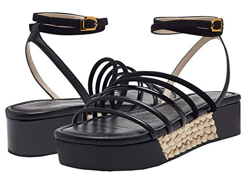 LOUISE ET CIE BIMO Black Platform Aysemmtrical Flatform Straps Wedge Sandals (Black, 9.5)