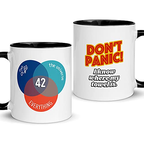 Yelo Pomelo 42 Mug, The Answer to Life, the Universe, and Everything, Hitchhiker's Guide to the Galaxy Gift, Don't Panic!